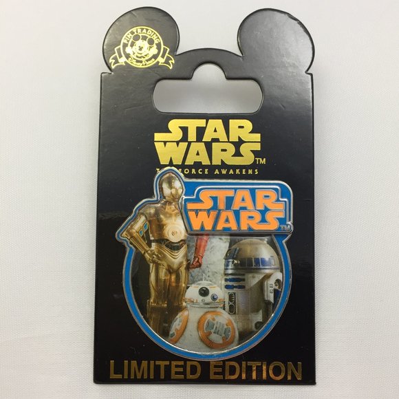 Disney Jewelry - Star Wars Pin Droids C3PO R2D2 BB8 Force Awakens Disney LE Limited Edition Card